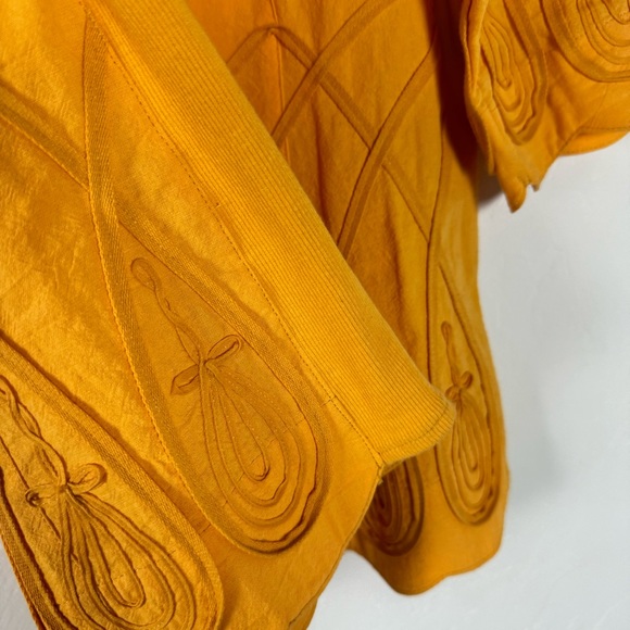 Peck & Peck Tunic Top Shirt Blouse Gold Yellow Bold Solid Button Down Embroidery - Picture 6 of 10